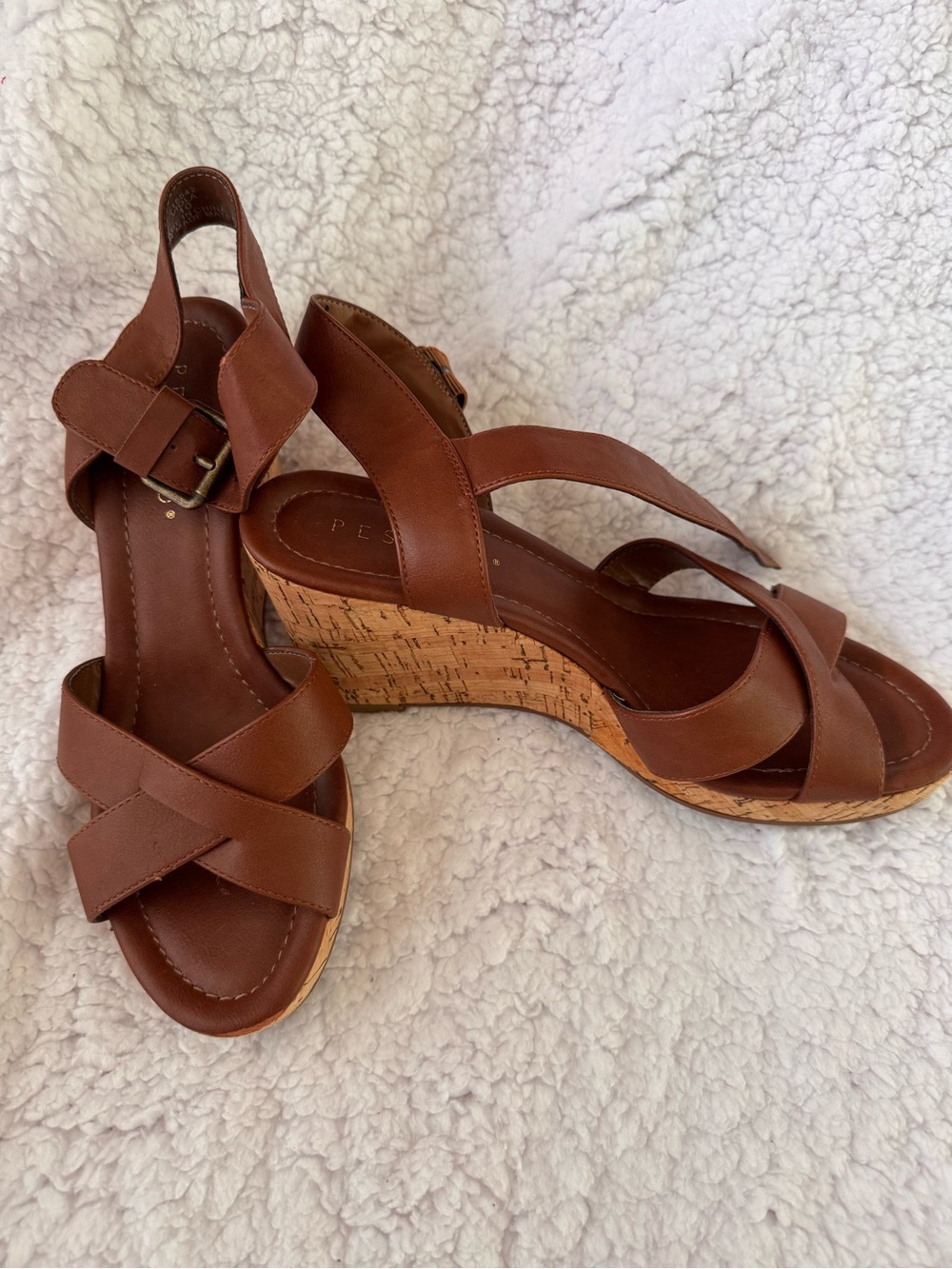 Pesaro Brown Leather Cork Wedge Sandals